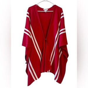Boho Chic Red Poncho Top OS Coastal Cowgirl Artsy Oversized Layering NWOT
